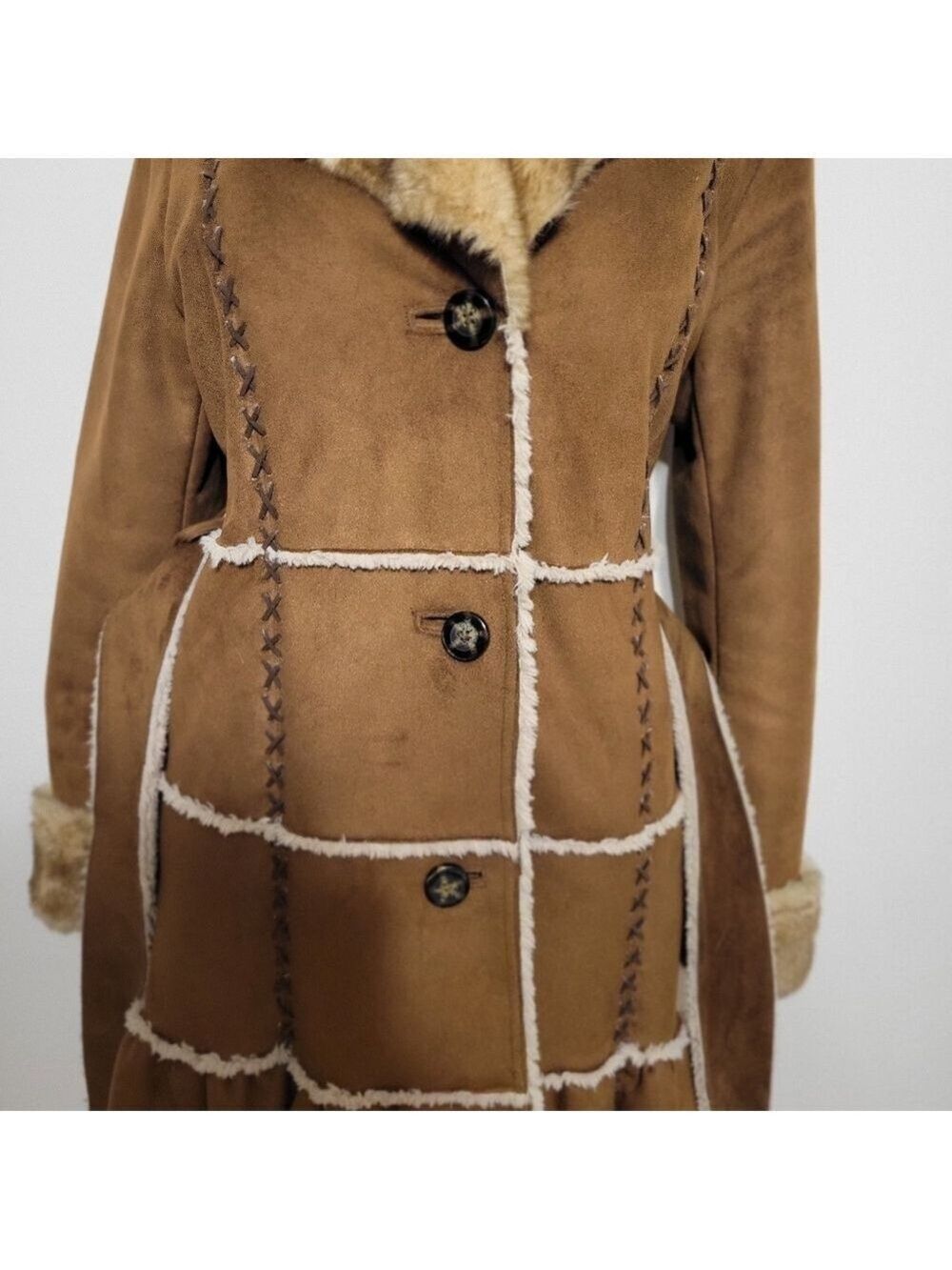 Laundry By Shelli Segal Penny Lane Brown Faux Fur Trimmed Women's Coat Medium - Picture 4 of 8